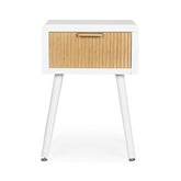 Noptiera cu un sertar, alb/maro deschis, din MDF lemn si otel, Charley Bizzotto